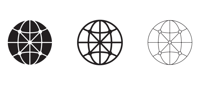 globe icons with interconnected nodes and lines isolated on transparent background