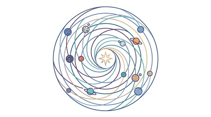 Colorful Abstract Solar System Illustration with Planets and Orbits. © pebri