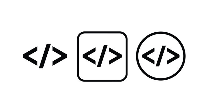 Three black code bracket symbols in varying shapes presented as a silhouette brackets symbol programming developer markup script
