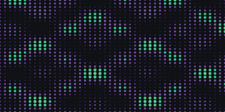 Neon green and purple halftone dot pattern background digital tech texture
