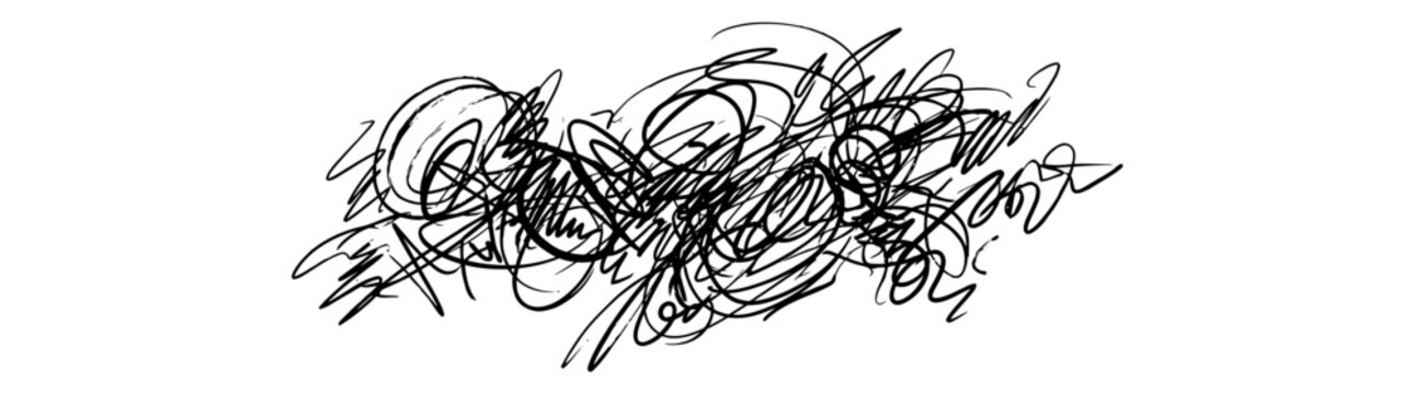 Abstract Black Ink Scribble Pattern on White Background