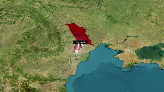 Gagauzia Autonomous Region Highlighted on Moldova Satellite Map Animation Black Sea