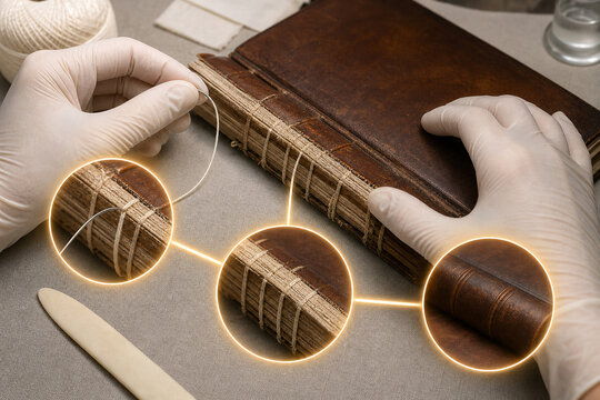 Leather bookbinding repair graphic overlay