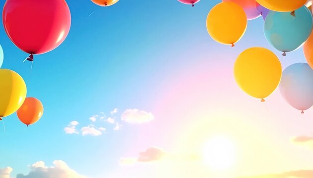 Vibrant Hot Air Balloons Ascending into a Bright Sunny Sky.