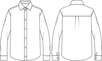 Technical flat fashion sketch of a classic men's button down dress shirt with long sleeves © Mdjoshelahamed4400 