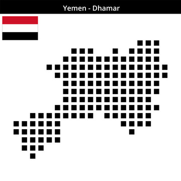 Map of Yemen region Dhamar in larger square dots