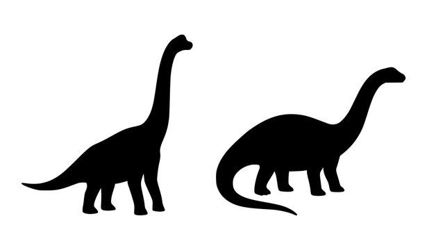 Long Neck Dinosaur Silhouette Vector Icon Set