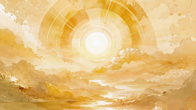 Golden Sacred Geometry Portal Above Celestial Clouds and Light