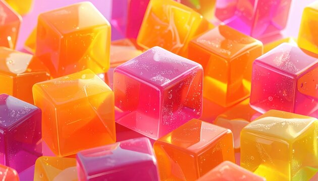 Vibrant Cubes of Colorful Gelatin Desserts in a Close-Up View.
