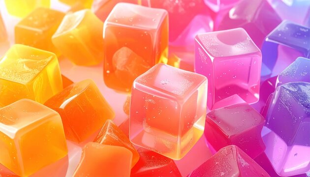 Vibrant Cubes of Colorful Gelatin Desserts in a Rainbow Spectrum.