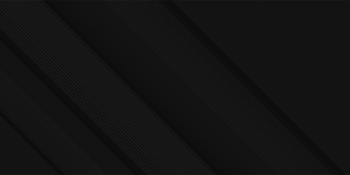Black abstract background design. Modern wavy line pattern (guilloche curves) in monochrome colors. Premium stripe texture for banner, business backdrop. Dark horizontal vector template