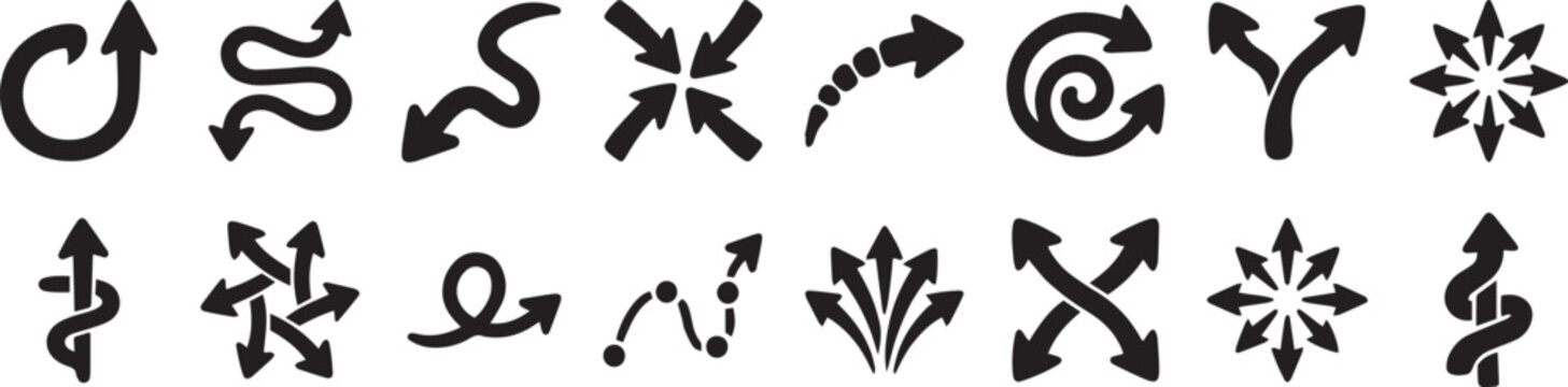 Set of various black arrow icons and design elements