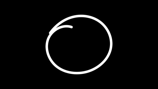 White Hand Drawn Circle Highlight Animation with Alpha Channel, Bold Marker Ring Appearing Around Important Text or Object for Video Editing, Tutorials, Presentations, Social Media and Motion Graphics