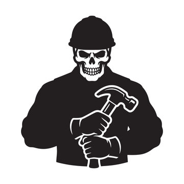 Textless Haunted Carpenter Silhouette, Heavy Black Halloween Woodworker Clipart Vector