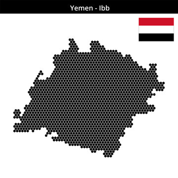 Map of Yemen region Ibb in small hexagonal dots