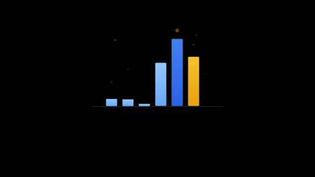 Animated bar chart growth graph with floating particles on black background, for business data, visualization and financial, analysis presentation