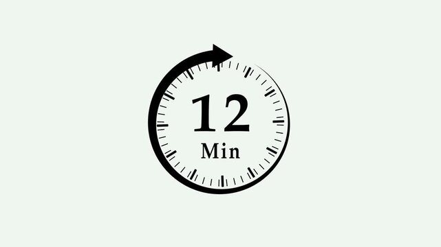 Clock, stopwatch icon. 12 minute time circle icon. steady number and clock time animation. 4K