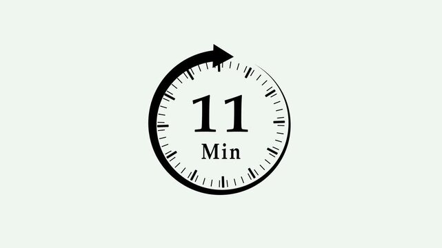 Clock, stopwatch icon. 11 minute time circle icon. steady number and clock time animation. 4K