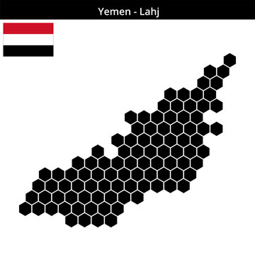 Map of Yemen region Lahj in larger hexagonal shaped dots