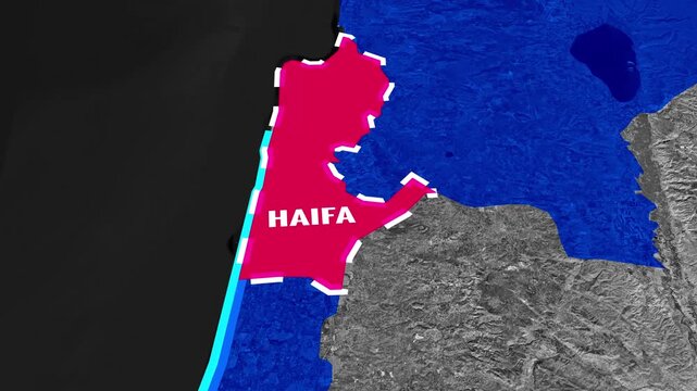 Animated map clip highlighting Haifa within Israel's geographical borders