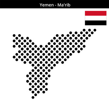 Map of Yemen region Ma'rib in larger cross shaped dots