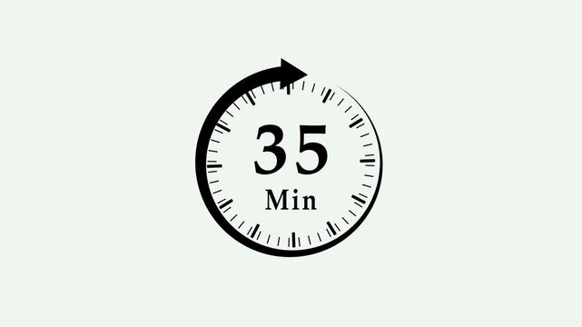 Clock, stopwatch icon. 35 minute time circle icon. steady number and clock time animation. 4K