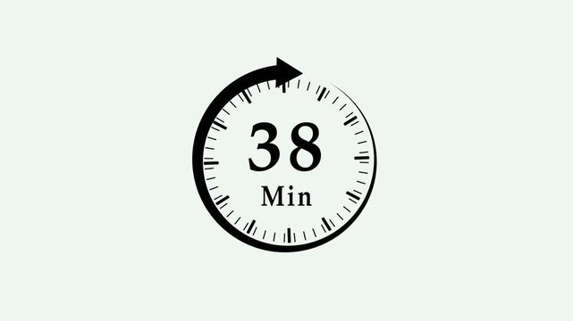 Clock, stopwatch icon. 38 minute time circle icon. steady number and clock time animation. 4K