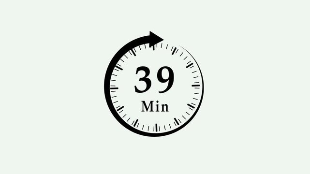 Clock, stopwatch icon. 39 minute time circle icon. steady number and clock time animation. 4K