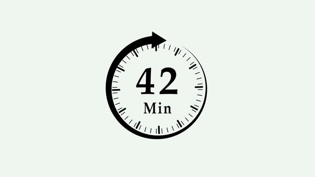 Clock, stopwatch icon. 42 minute time circle icon. steady number and clock time animation. 4K