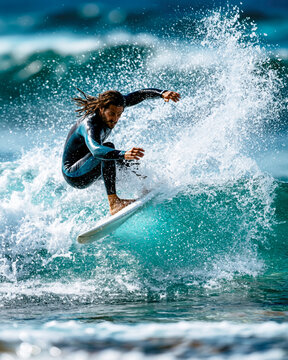 Professional Surfer Performing Aerial Maneuver on Wave &ndash; Generative AI &ndash; no real persons