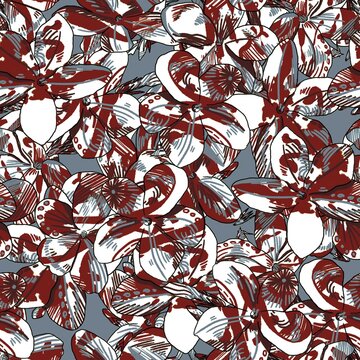 kamboja line doodle art seamless pattern with leaves