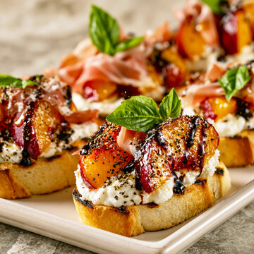 Peach Ricotta Crostini with Prosciutto and Basil &ndash; AI Generative