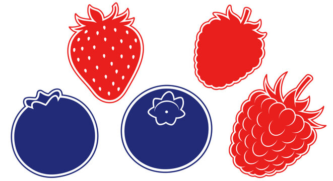 Colorful illustration of berries on white background with vibrant illustration five berries strawberries blueberries raspberries with strawberry