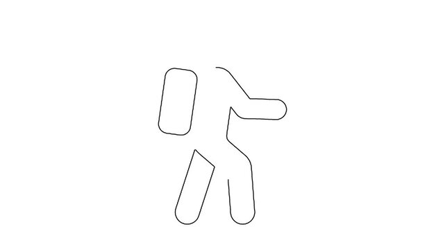 Minimalist line drawing animation of a hiker walking with walking sticks.