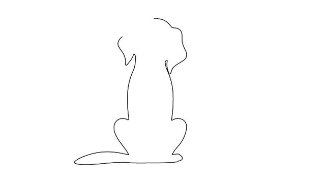 Continuous line drawing animation of cute dog and cat sitting together.