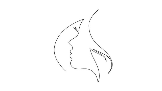 Minimalist continuous line animation of female profile with flowing.