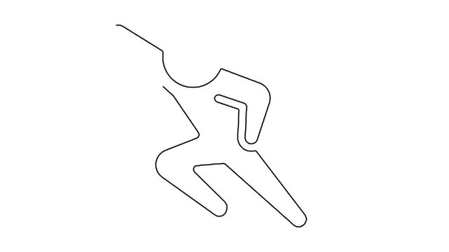 Continuous line drawing of a superhero character flying in the open air.