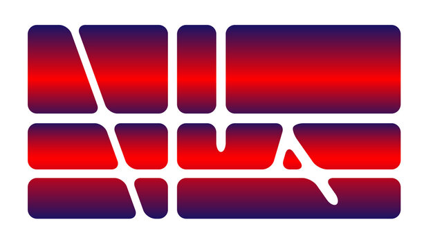 Retro futuristic typography logo, red and purple gradient abstract lettering, vintage 80s synthwave style graphic, geometric block letter design