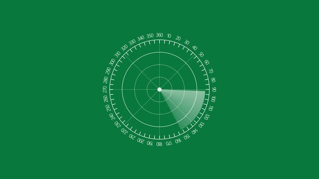 Military radar screen animation with sonar sweep on transparent background.4 k...