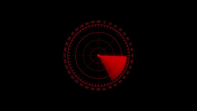 Military radar screen animation with sonar sweep on transparent background.4 k...