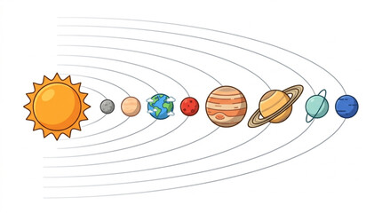 Colorful cartoon illustration of the solar system planets. © Cinta