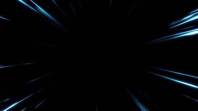 2d cartoon attack effect animation ,blue glow ray speed line, dynamic comic speed line animation with black screen background 4k