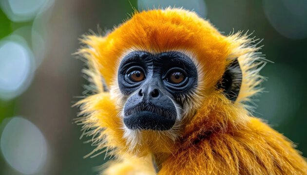 Close-up Portrait of a Rare Golden Spider Monkey in its Natural Habitat.