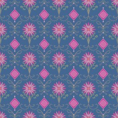 seamless pattern, geometric and flow texile pattern on dark blue background  © Benyarat