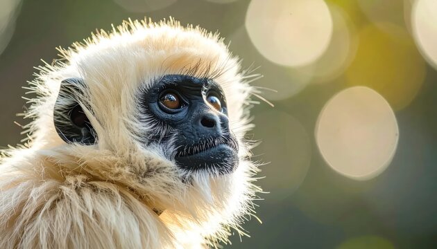 Close-up Portrait of a White-Faced Saki Monkey in Natural Sunlight.