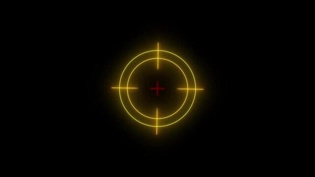 Glowing neon light target icon animation. Military training, Military target icon animation on black background. gun aim, sniper target video..