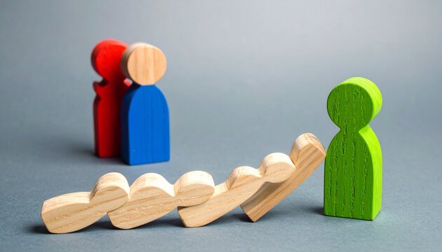 Wooden Figures with Colored Heads Symbolizing Communication and Team Collaboration