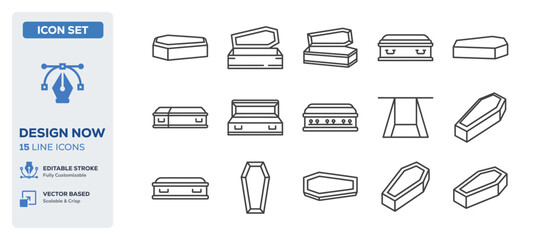Fototapeta premium flat vector illustration line art icon bundle set design highlighting scary dead vampires spooky dracula resting coffins creepy death boxes and halloween horror tombs graphic
