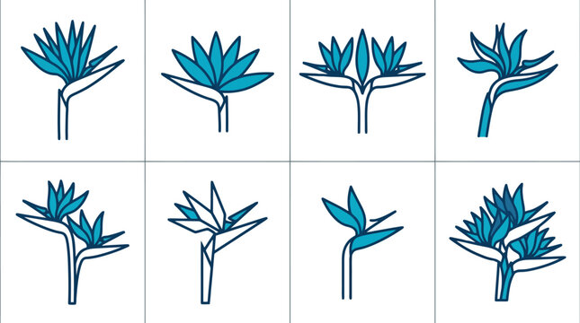 Strelitzia Bird of Paradise Tropical Flower Vector Icon Set for Botanical Branding, Floral Pattern Design & Summer Wedding Stationery (EPS)