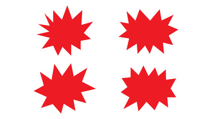 Four red starburst shapes, design elements on isolated background in graphic vector format. © MSTPINZIRA